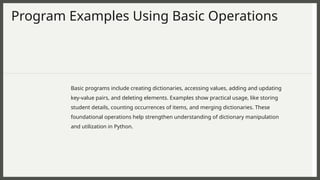 Dictionary Programming Examples Python Dictionary.pptx it is a good ppt. | PPTX