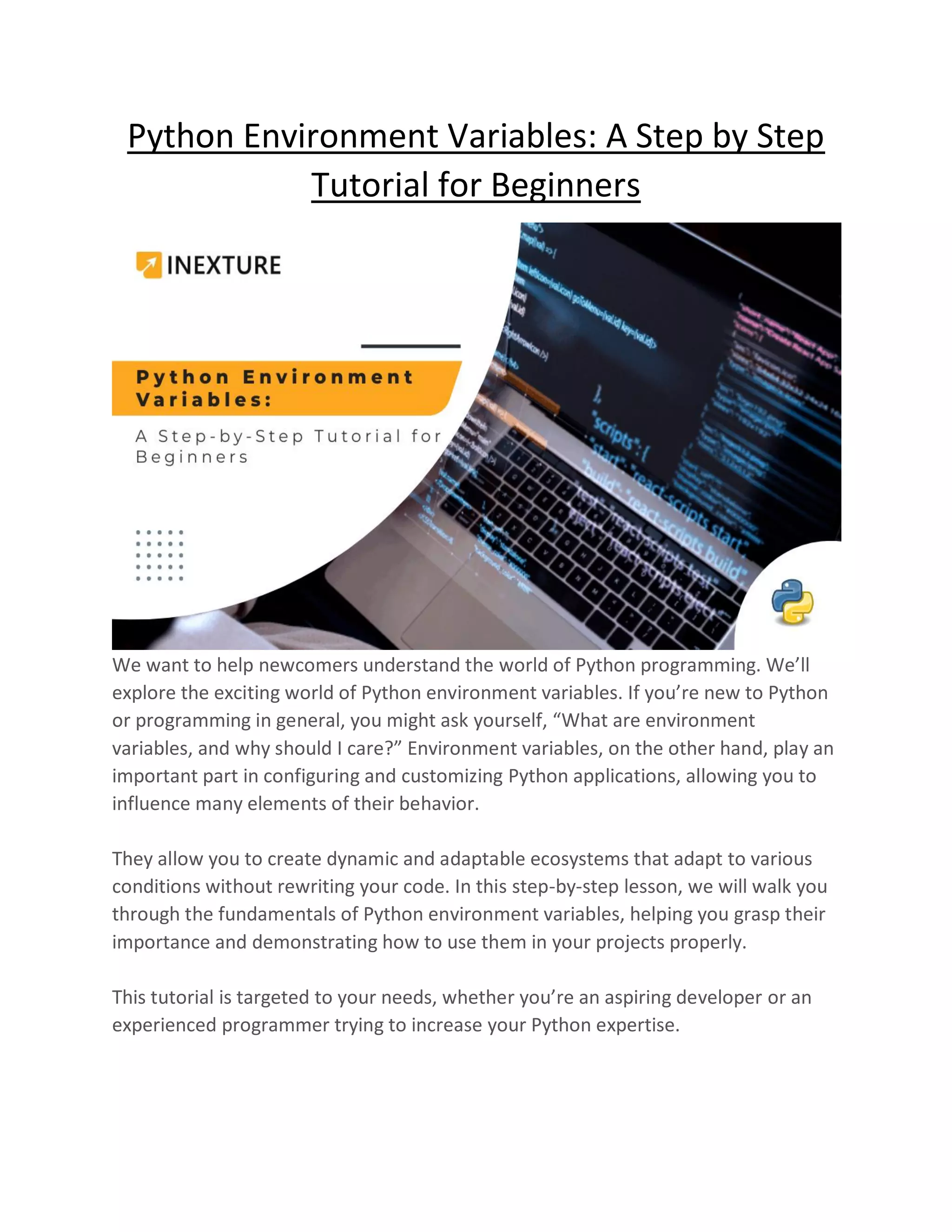 Python Environment Variables A Step-by-Step Tutorial for Beginners | PDF