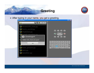 Greeting
CYBER SECURITY   INFORMATION TECHNOLOGY   CRITICAL INFRASTRUCTURE   HOMELAND SECURITY   MULTI-USER NETWORK CYBER SECURITY   INFORMATION TECHNOLOGY CRITICAL INFRASTRUCTURE

          After typing in your name, you get a greeting,




                                                                                                                                          State of Colorado Office of Cyber Security
 