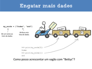 Listas == trem de dados



 Todos a bordo do
    expresso
    my_array!




O trem de dados my_array é uma única variável
 