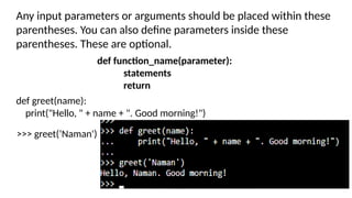 Def Greet In Python Learn more about the concepts Functions of Python | PPTX