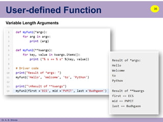 Dr. A. B. Shinde
User-defined Function 35
Variable Length Arguments
 