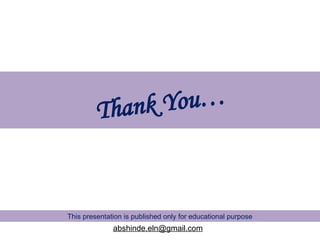 This presentation is published only for educational purpose
Thank You…
abshinde.eln@gmail.com
 