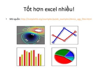 Tốt hơn excel nhiều!
• Mã nguồn: http://matplotlib.org/examples/pylab_examples/demo_agg_filter.html
 