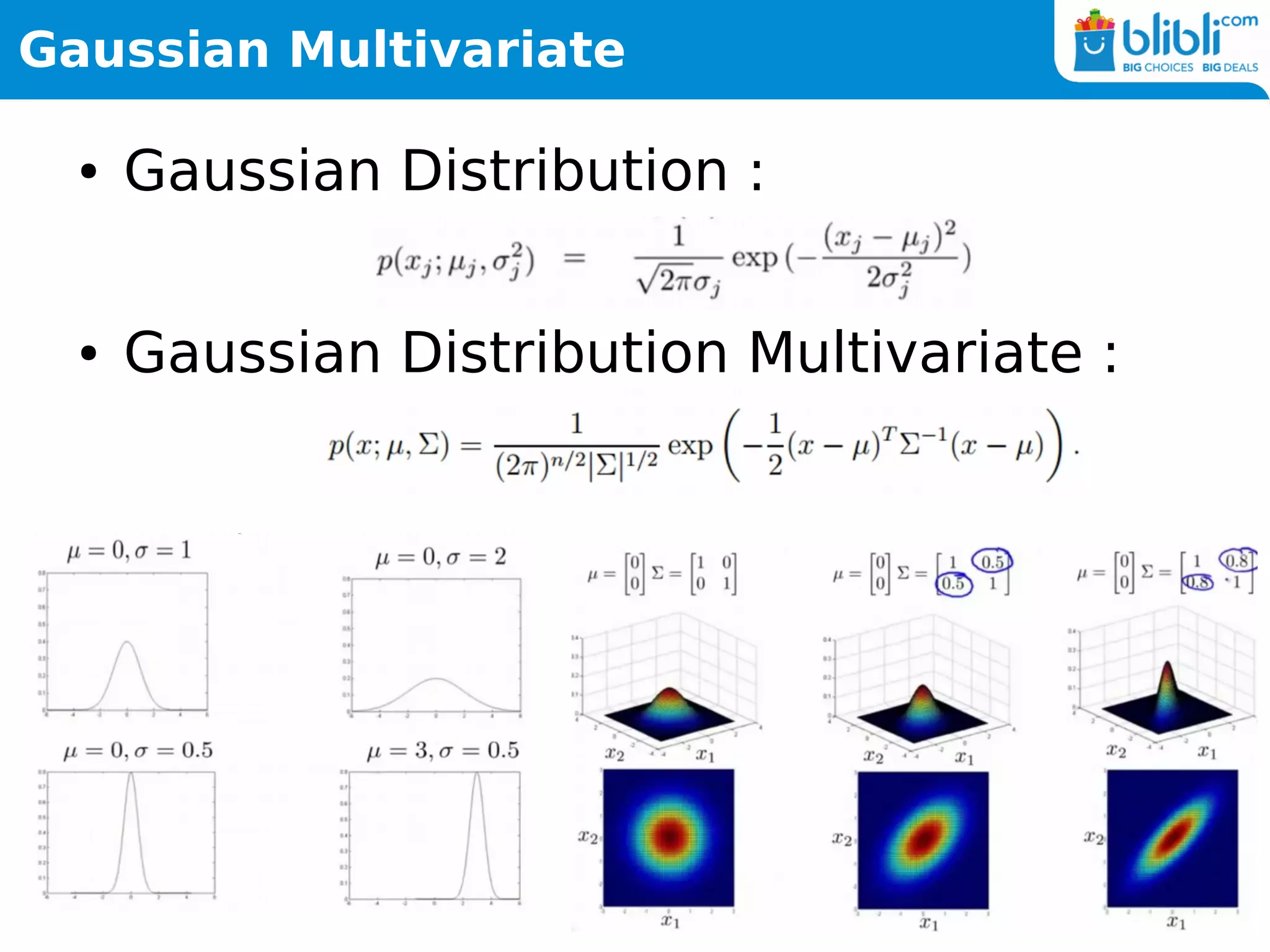 Gaussian Multivariate
● Gaussian Distribution :
● Gaussian Distribution Multivariate :
 