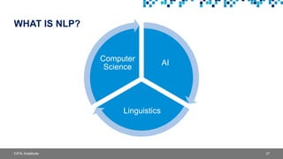 WHAT IS NLP?
27
AI
Linguistics
Computer
Science
 