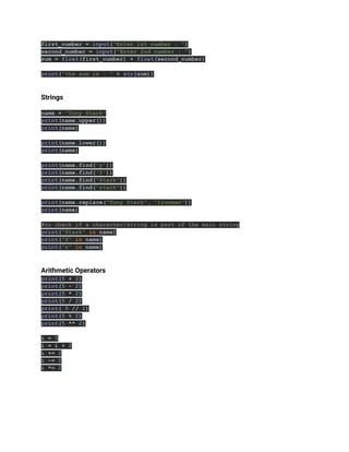 Python in one shot | PDF | Programming Languages | Computing