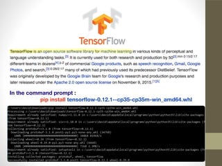 In the command prompt :
pip install tensorﬂow-0.12.1--cp35-cp35m-win_amd64.whl
 