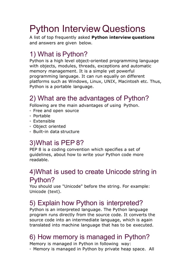 Python interview questions and answers | PDF