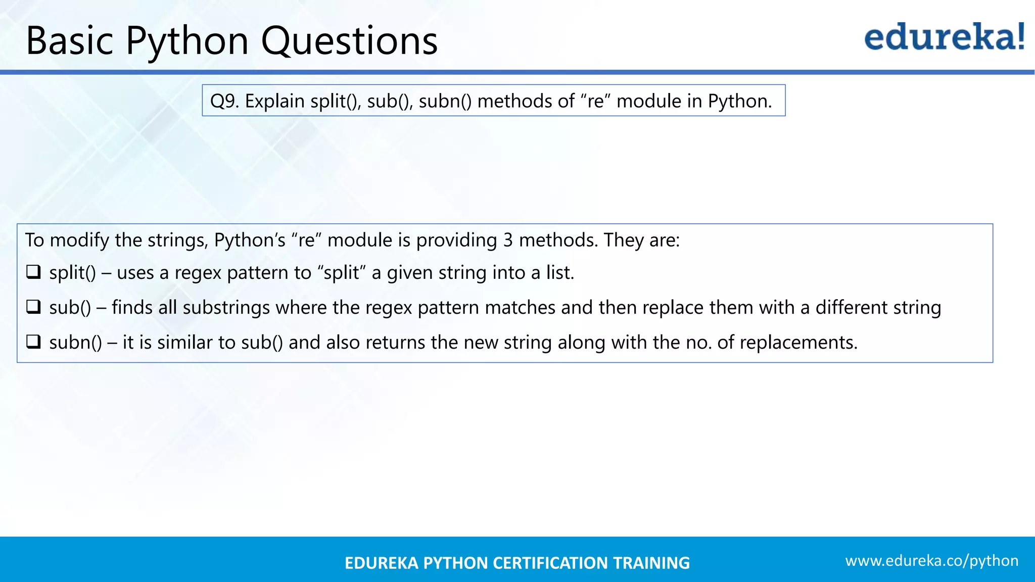 Python Interview Questions And Answers 2019 | Edureka | PDF