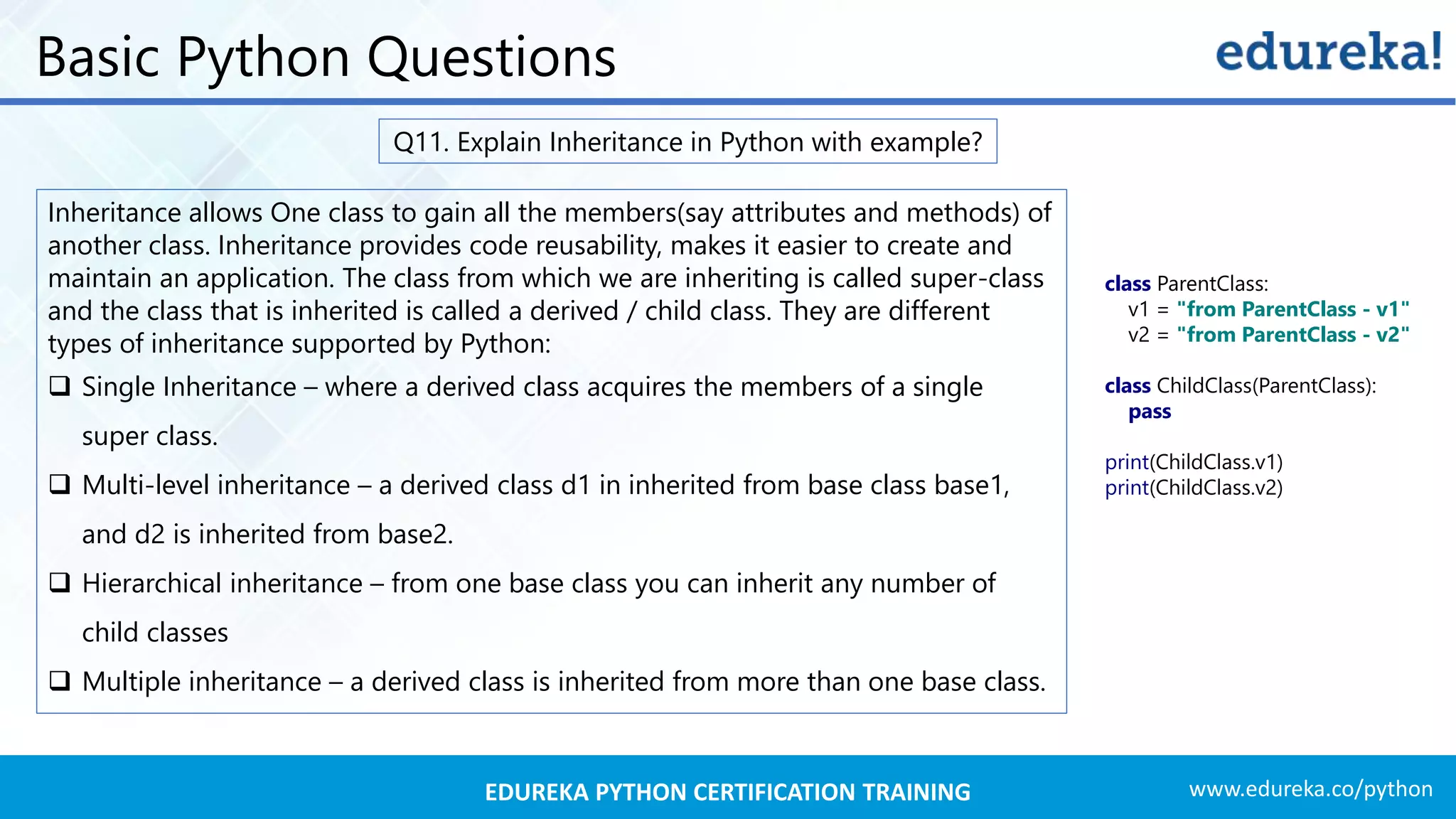 Python Interview Questions And Answers 2019 | Edureka | PPT