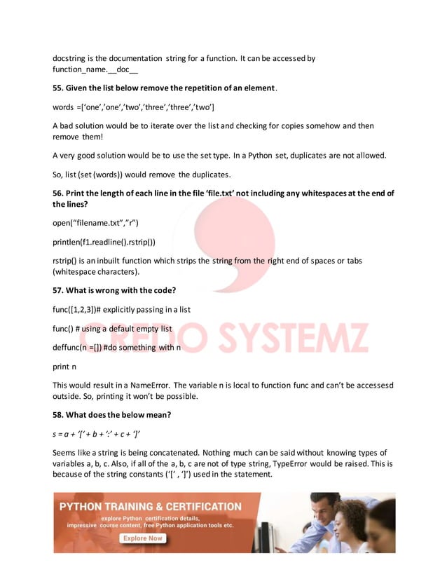 Python interview questions and answers | DOCX