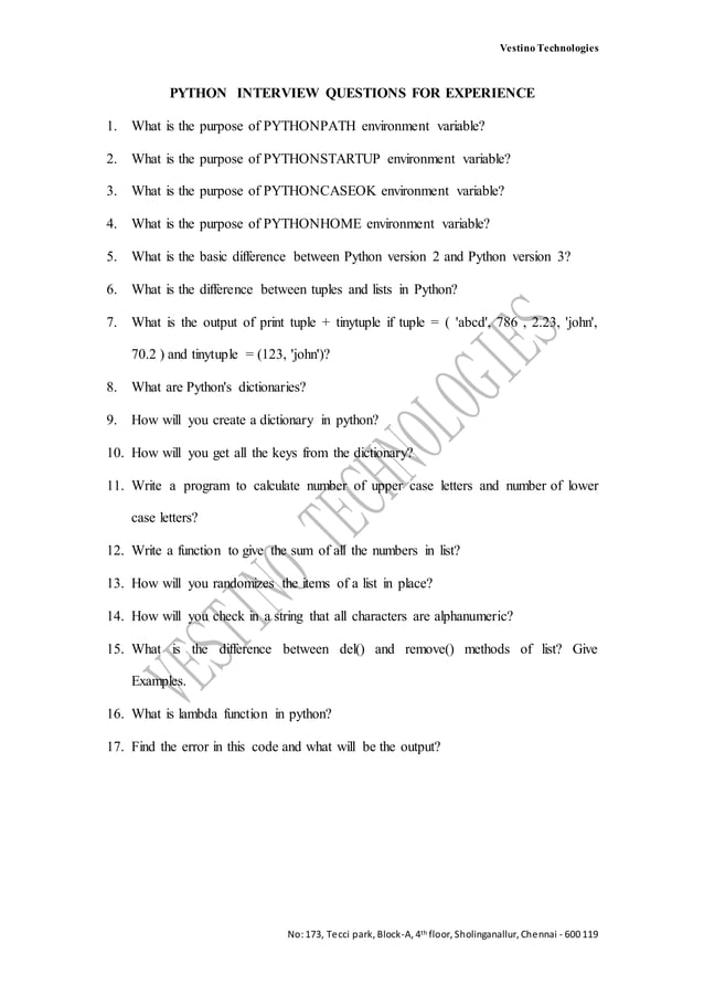 Python interview questions for experience pdf