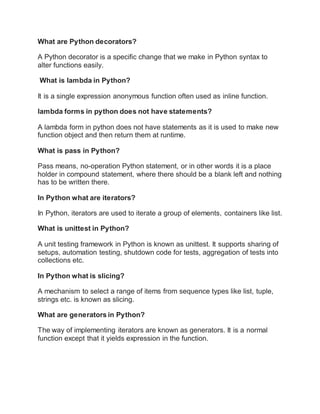 Python Interview Questions For Experienced | DOCX