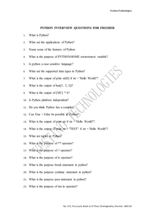 Python interview questions for fresher | DOC