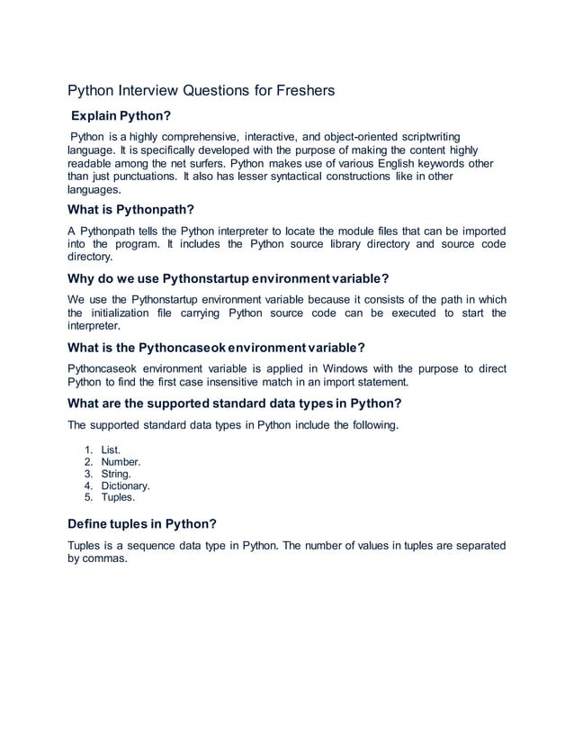 Python Interview Questions For Freshers