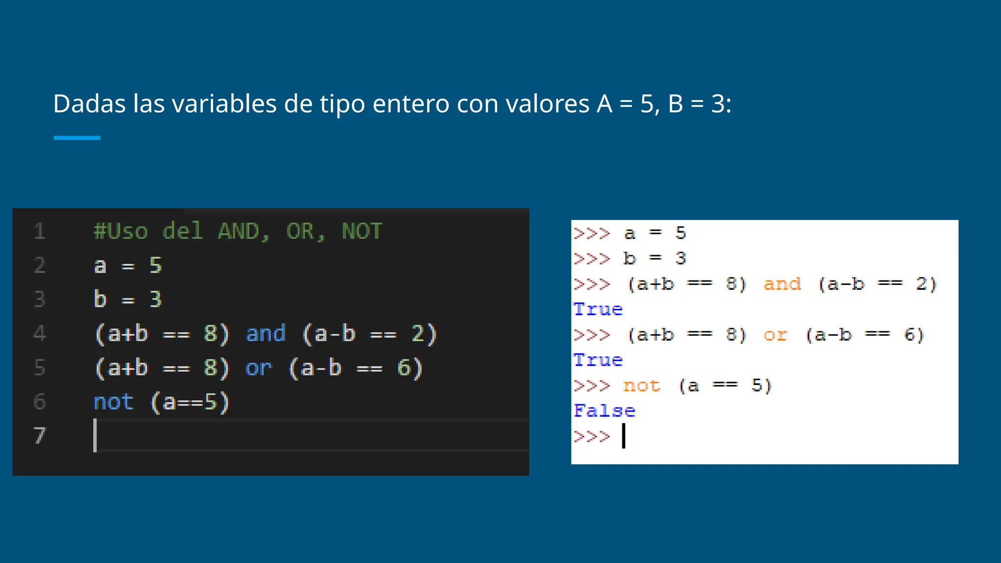 Dadas las variables de tipo entero con valores A = 5, B = 3:
 