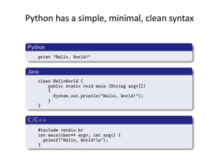 Python has a simple, minimal, clean syntax
 