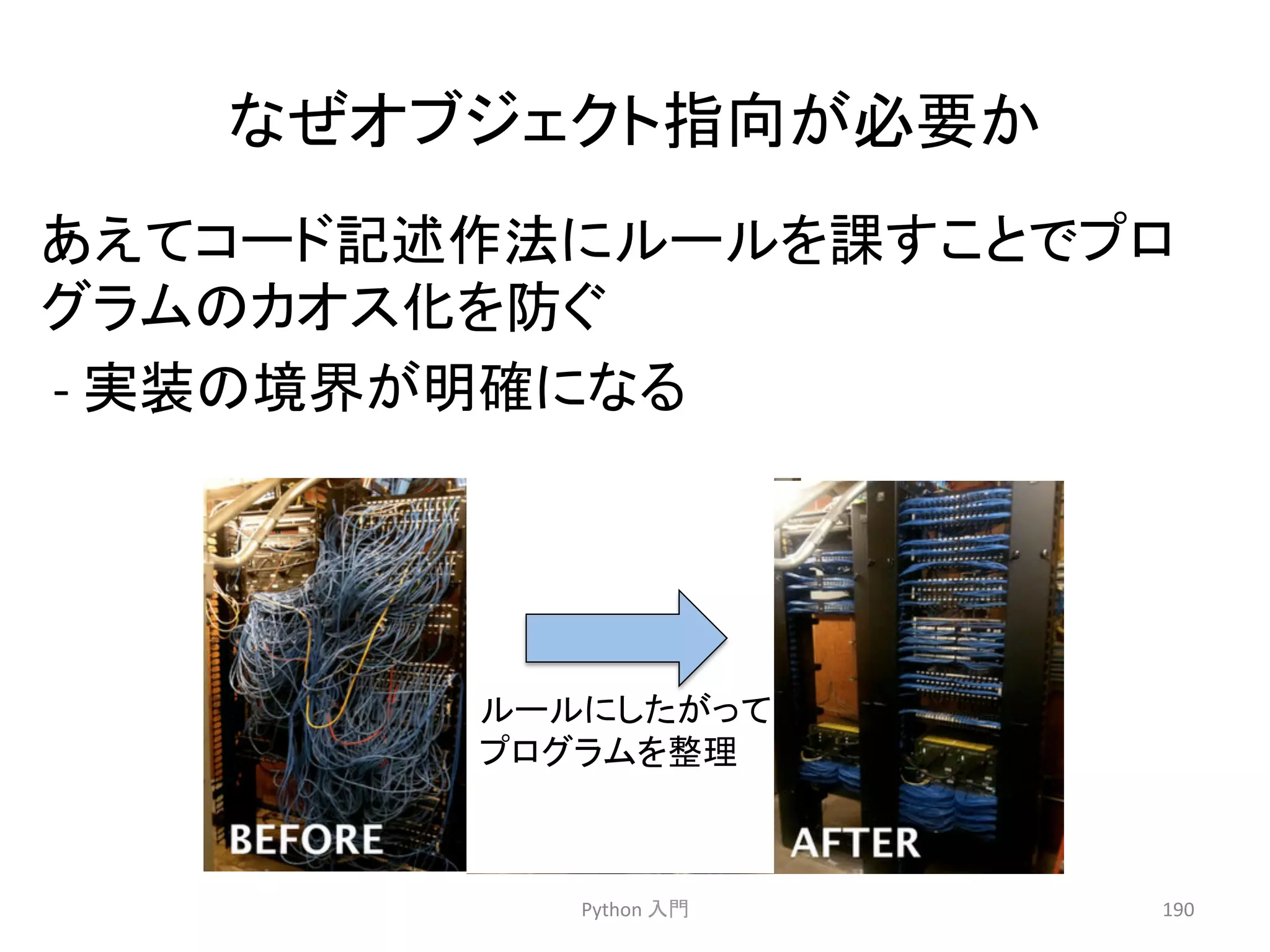 䛺䛬䜸䝤䝆䜵䜽䝖ᣦྥ䛜ᚲせ䛛 
䛒䛘䛶䝁䞊䝗グ㏙సἲ䛻䝹䞊䝹䜢ㄢ䛩䛣䛸䛷䝥䝻 
䜾䝷䝮䛾䜹䜸䝇໬䜢㜵䛠 
-­‐ 
ᐇ⿦䛾ቃ⏺䛜᫂☜䛻䛺䜛 
Python 
ධ㛛 
190 
䝹䞊䝹䛻䛧䛯䛜䛳䛶 
䝥䝻䜾䝷䝮䜢ᩚ⌮ 
 