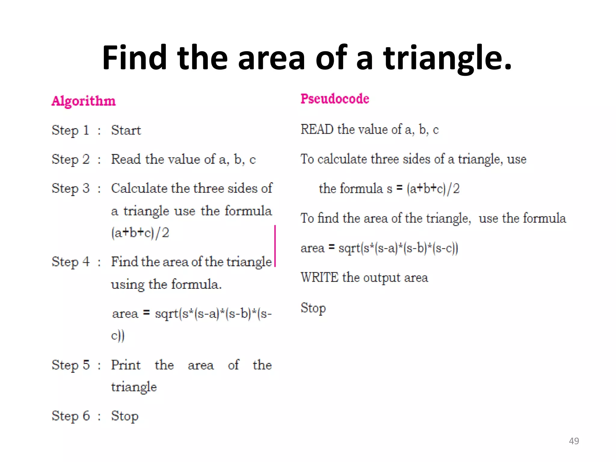 Find the area of a triangle. 49 