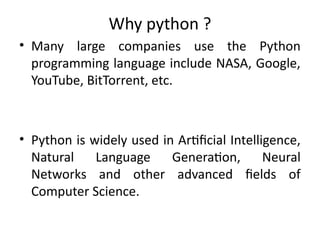 Comprehensive Introduction to Python Programming Language and Basics | PPTX