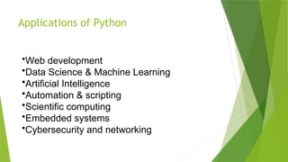 Introduction To Python For Embedded Software PYthon Introduction for python programming | PPTX