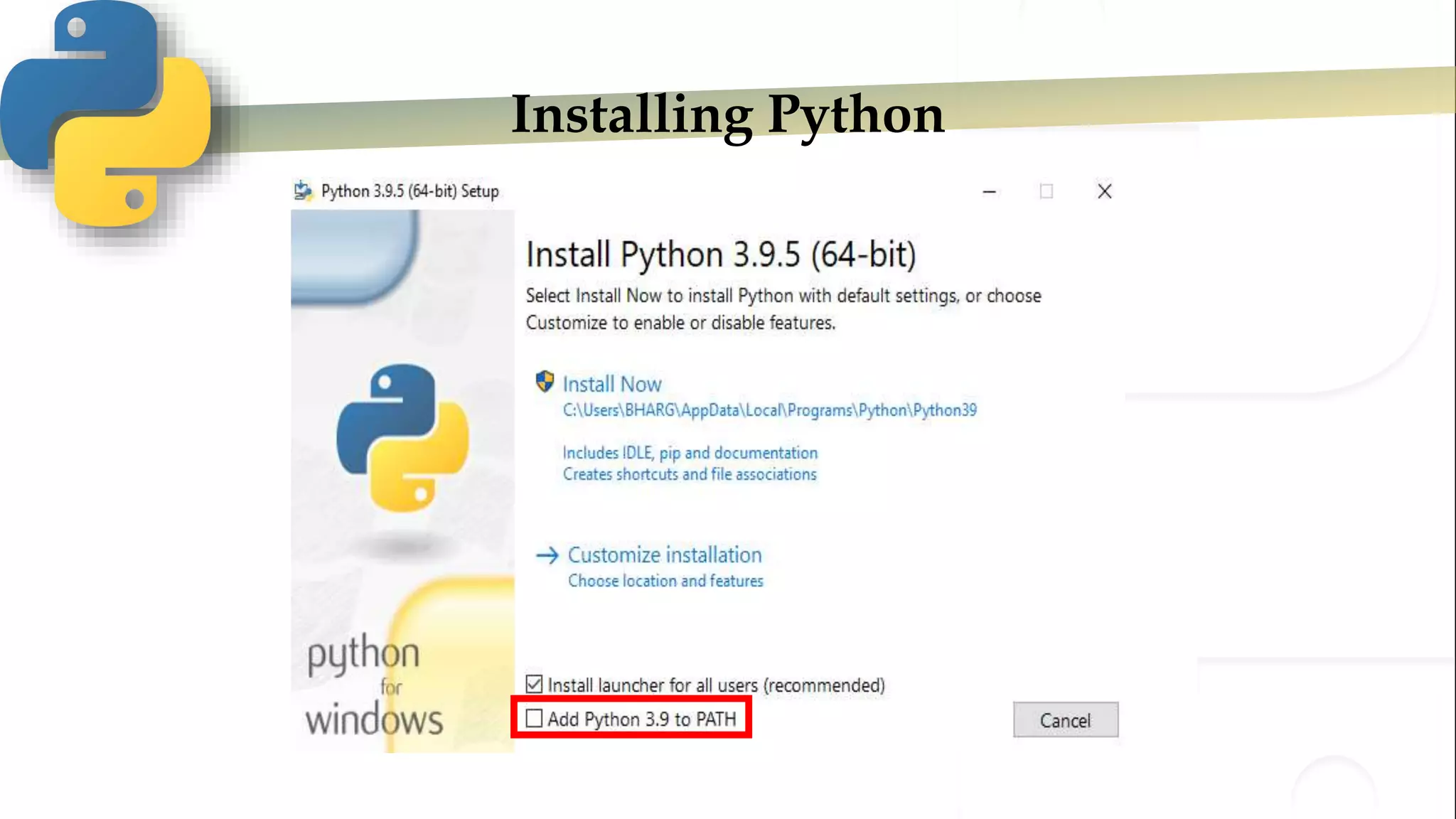 Installing Python
 