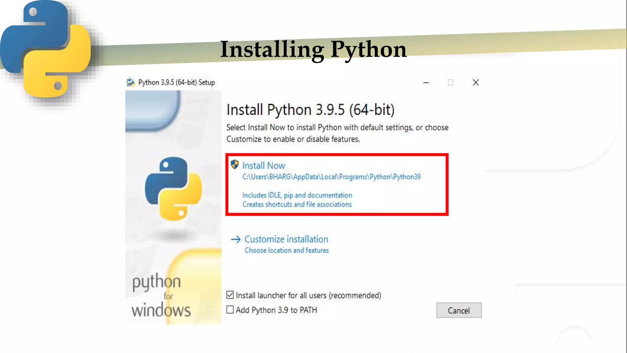 Installing Python
 