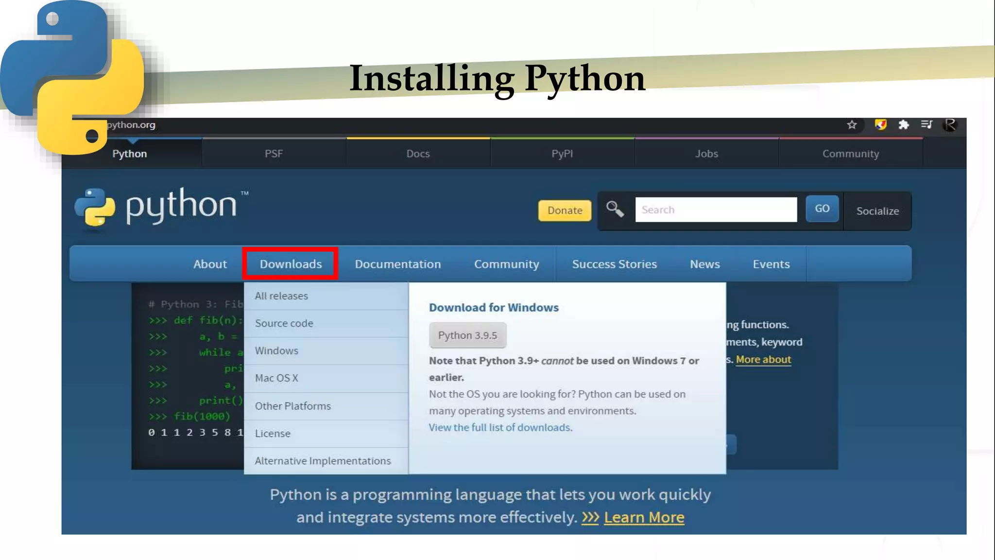 Installing Python
 