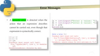 Error Messages
• A semantic error is detected when the
action that an expression describes
cannot be carried out, even though that
expression is syntactically correct.
 