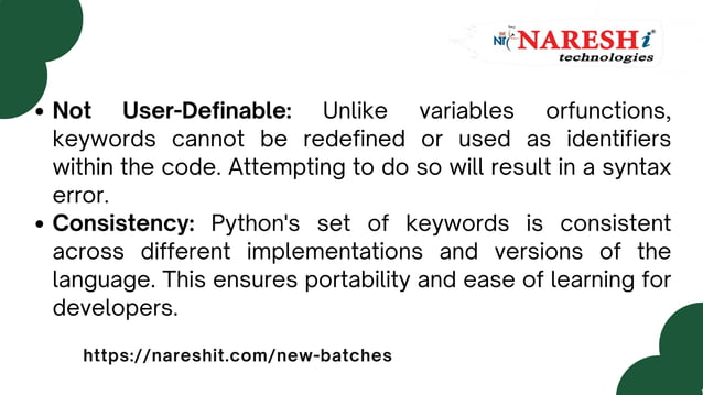 Introducing Python keywords - Naresh IT | PPT