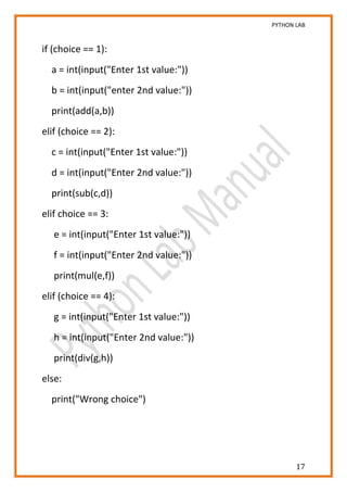 Python Lab Manual | PDF | Programming Languages | Computing
