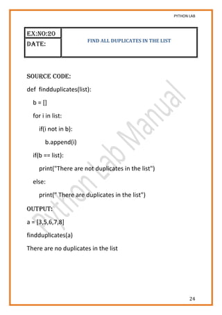 Python Lab Manual | PDF | Programming Languages | Computing