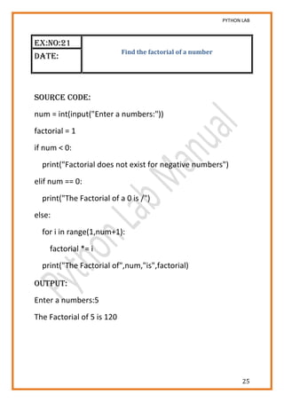 Python Lab Manual | PDF | Programming Languages | Computing