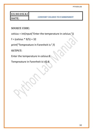 Python Lab Manual | PDF | Programming Languages | Computing