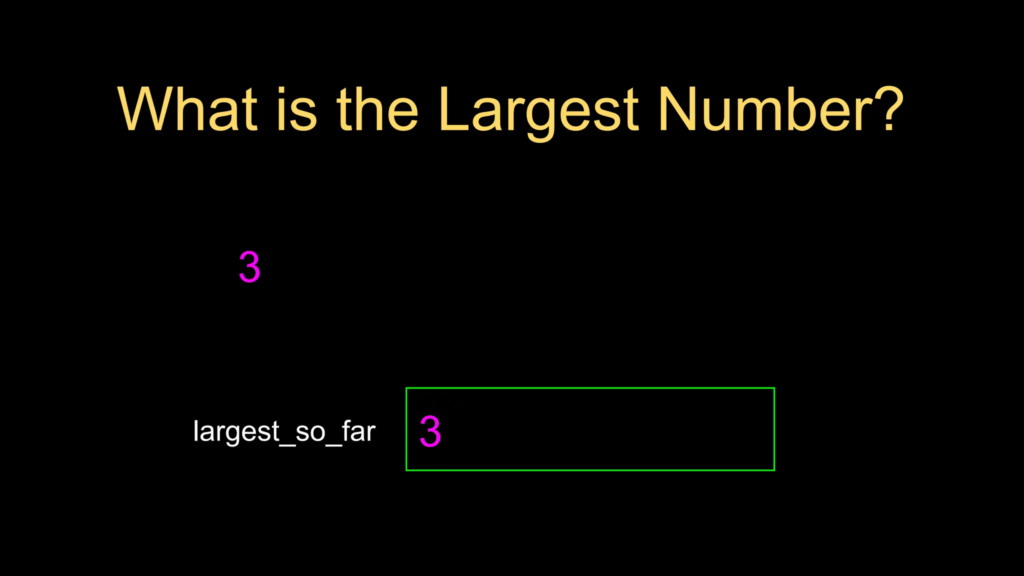 3
What is the Largest Number?
largest_so_far 3
 