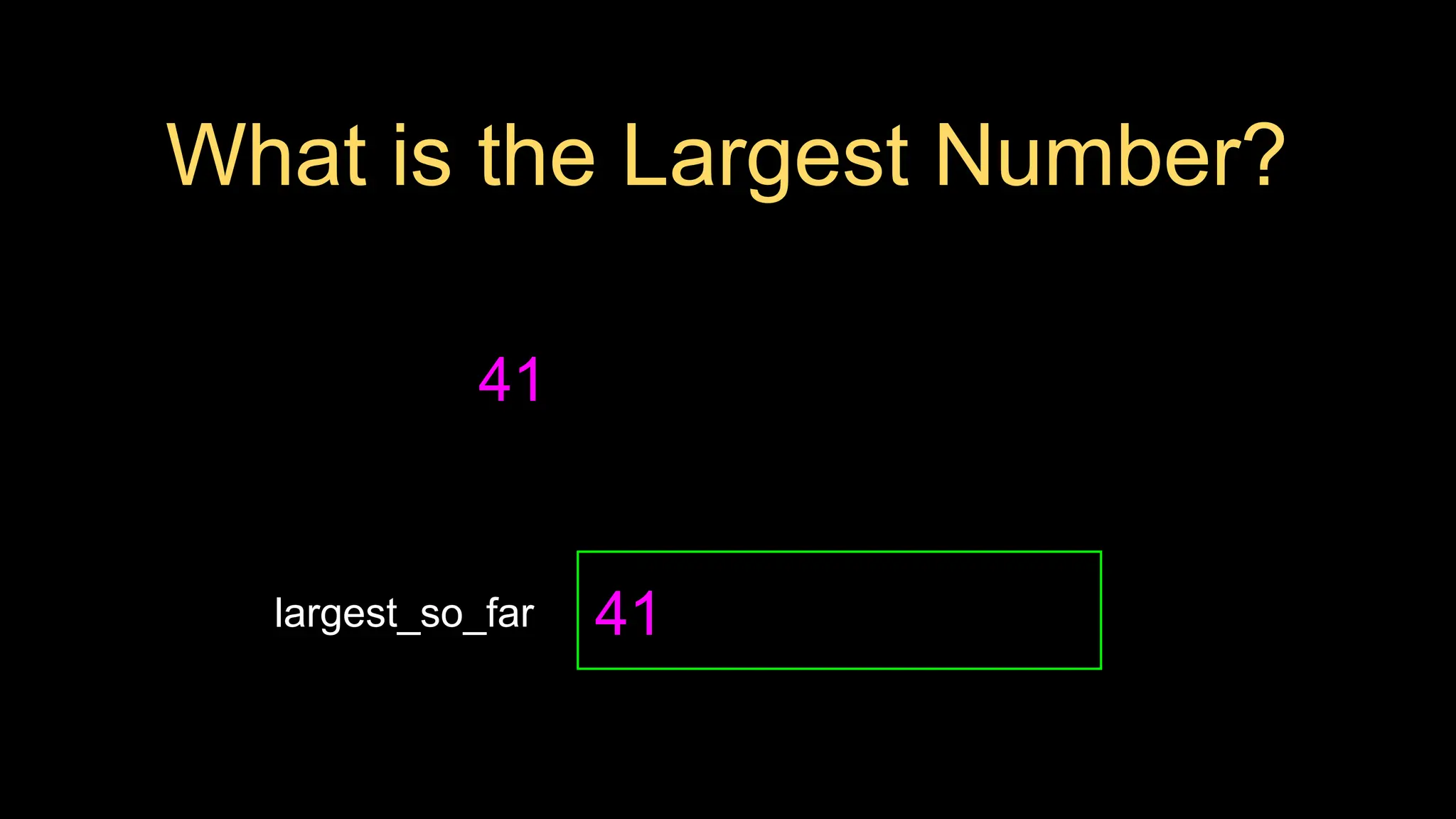What is the Largest Number?
41
largest_so_far 41
 