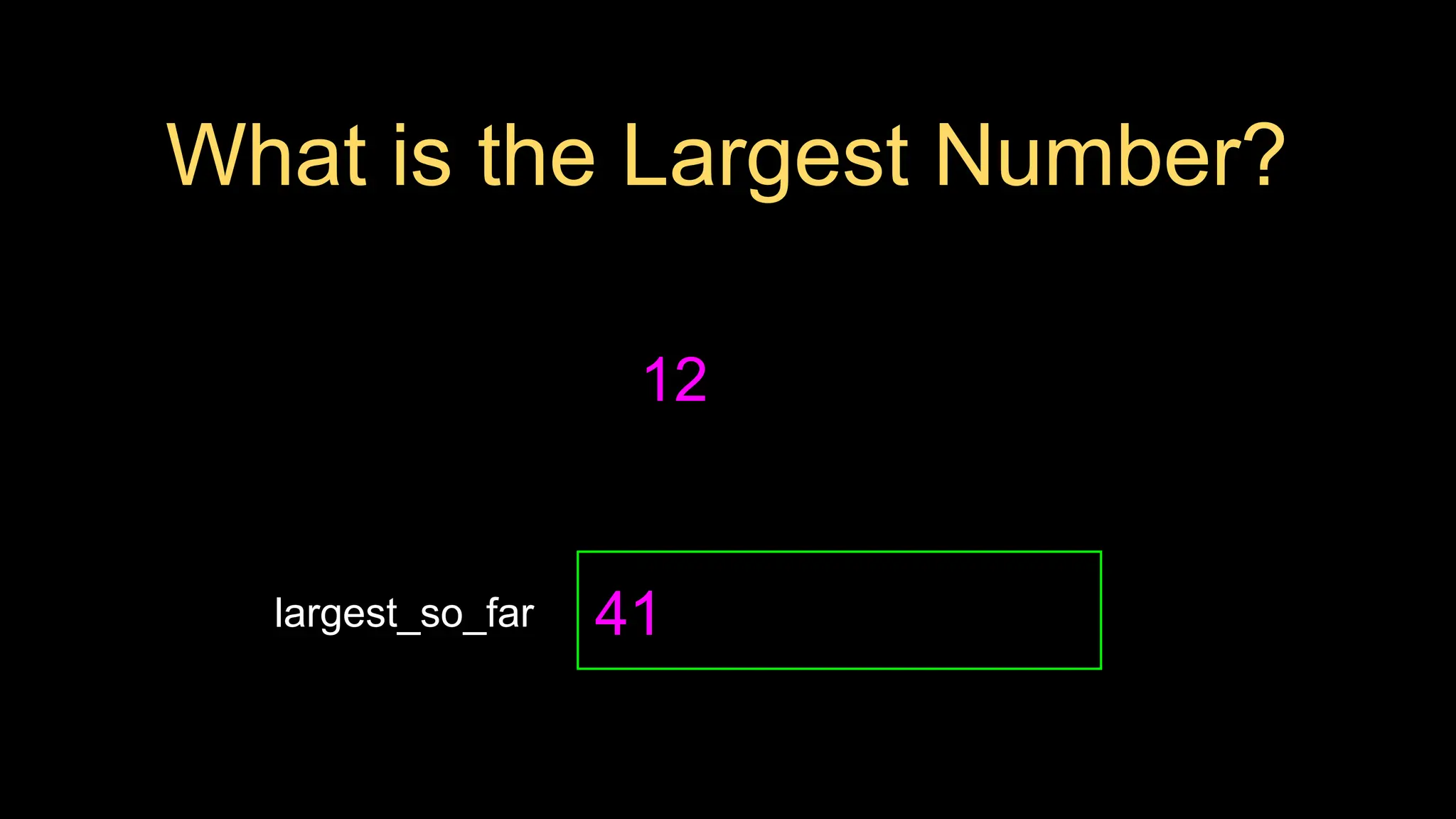What is the Largest Number?
12
largest_so_far 41
 