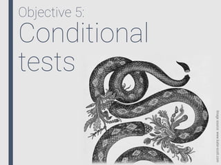 Objective 5:
Conditional
tests
Imagesource:www.katie-scott.com
 