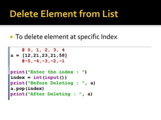  To delete element at specific Index
 