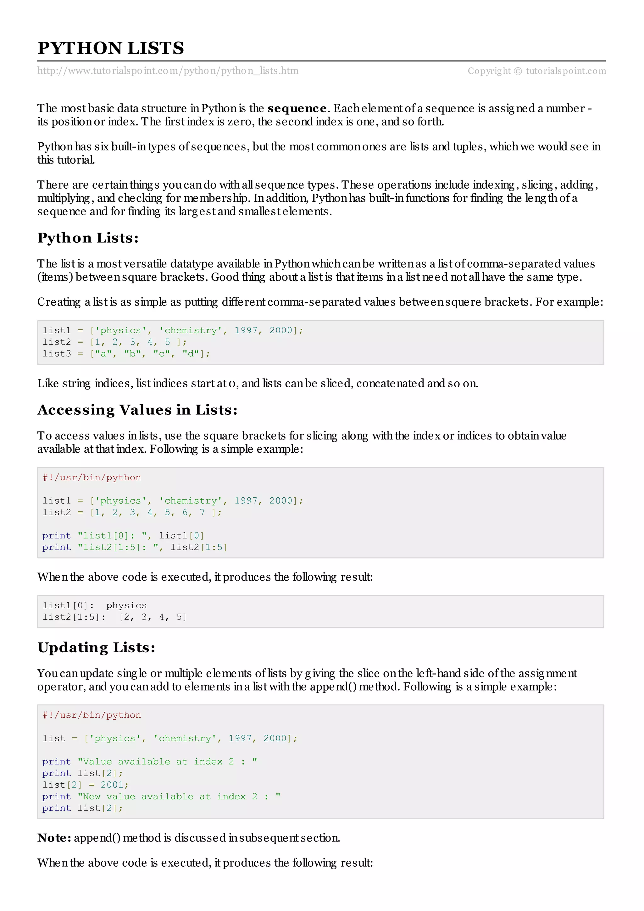 Python lists | PDF