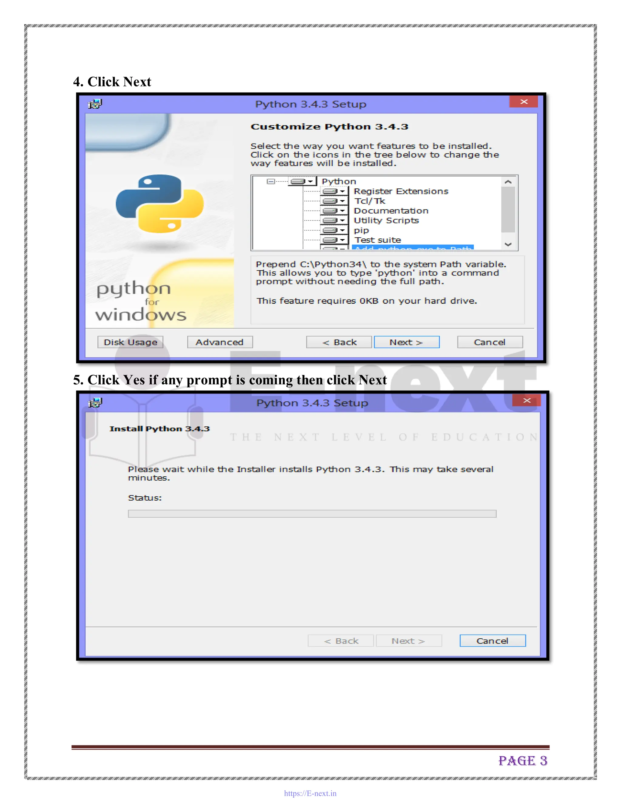 Page 3
4. Click Next
5. Click Yes if any prompt is coming then click Next
https://E-next.in
 