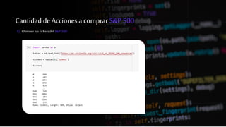 Cantidad deAcciones acomprar S&P 500
1) Obtenerlos tickersdelS&P500
 