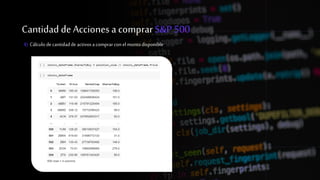 Cantidad deAcciones acomprar S&P 500
4) Cálculo decantidadde activosacomprarcon el montodisponible
 