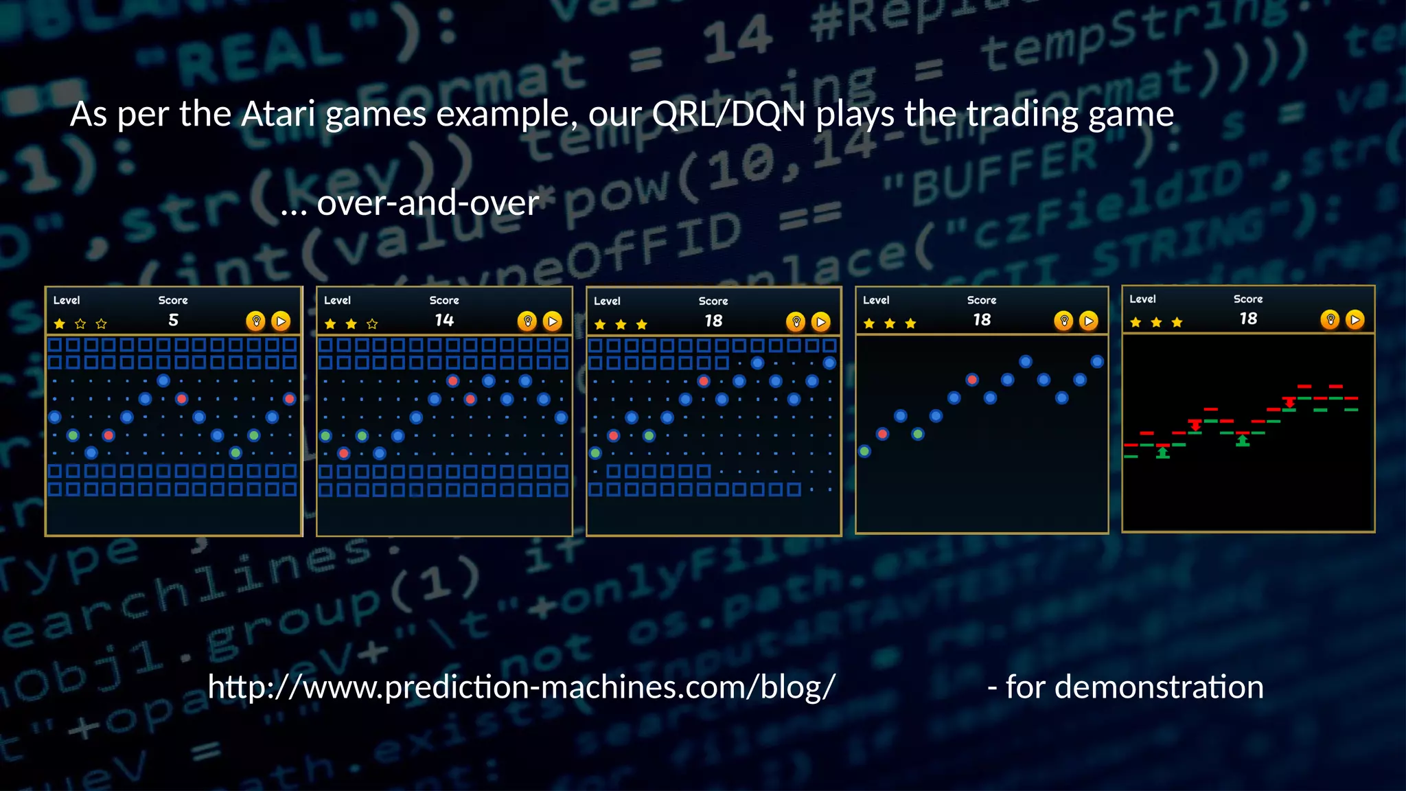 http://www.prediction-machines.com/blog/ - for demonstration As per the Atari games example, our QRL/DQN plays the trading game … over-and-over 