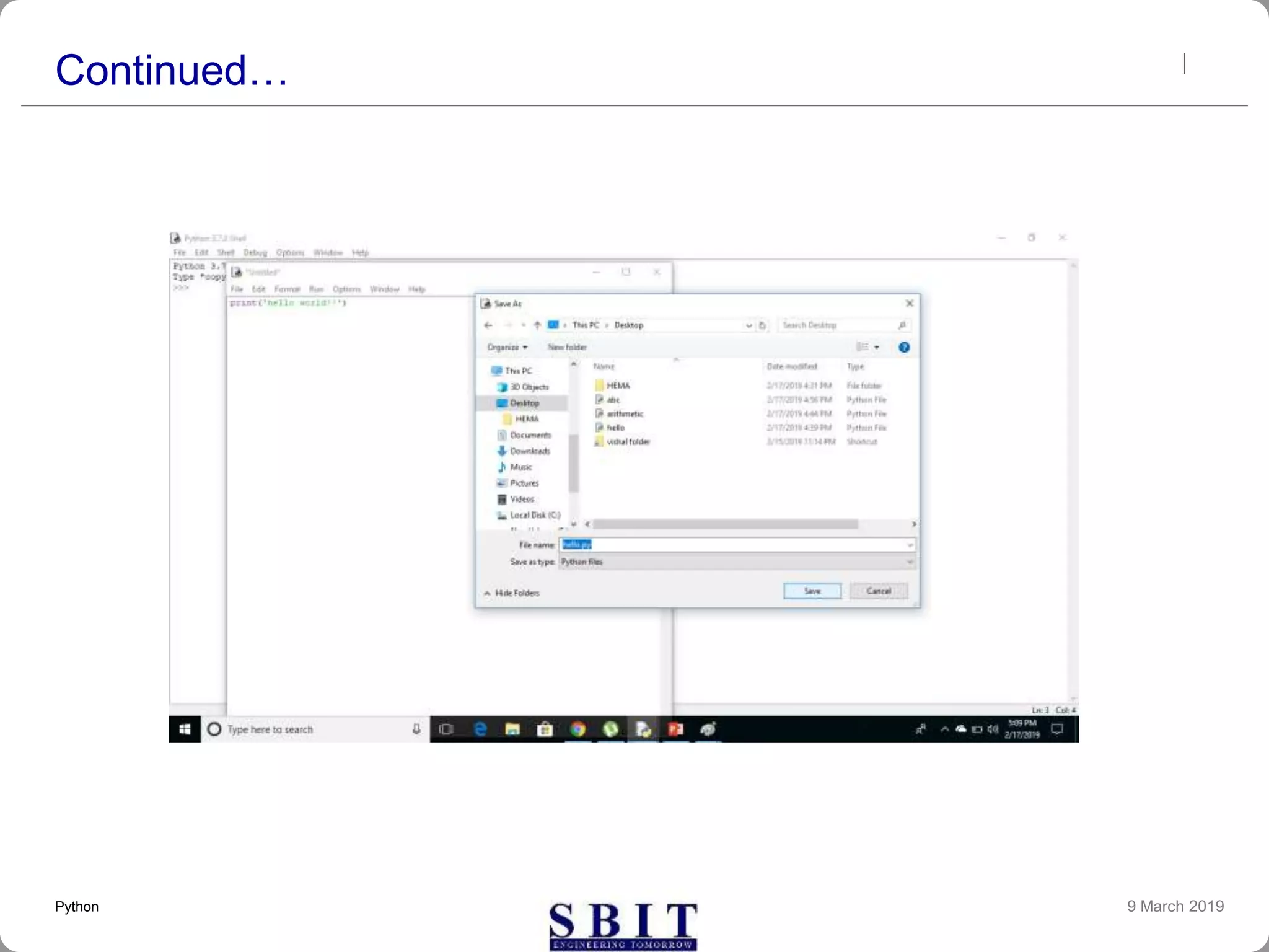Continued…
9 March 2019Python
 