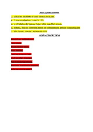 python notes.docx | Programming Languages | Computing