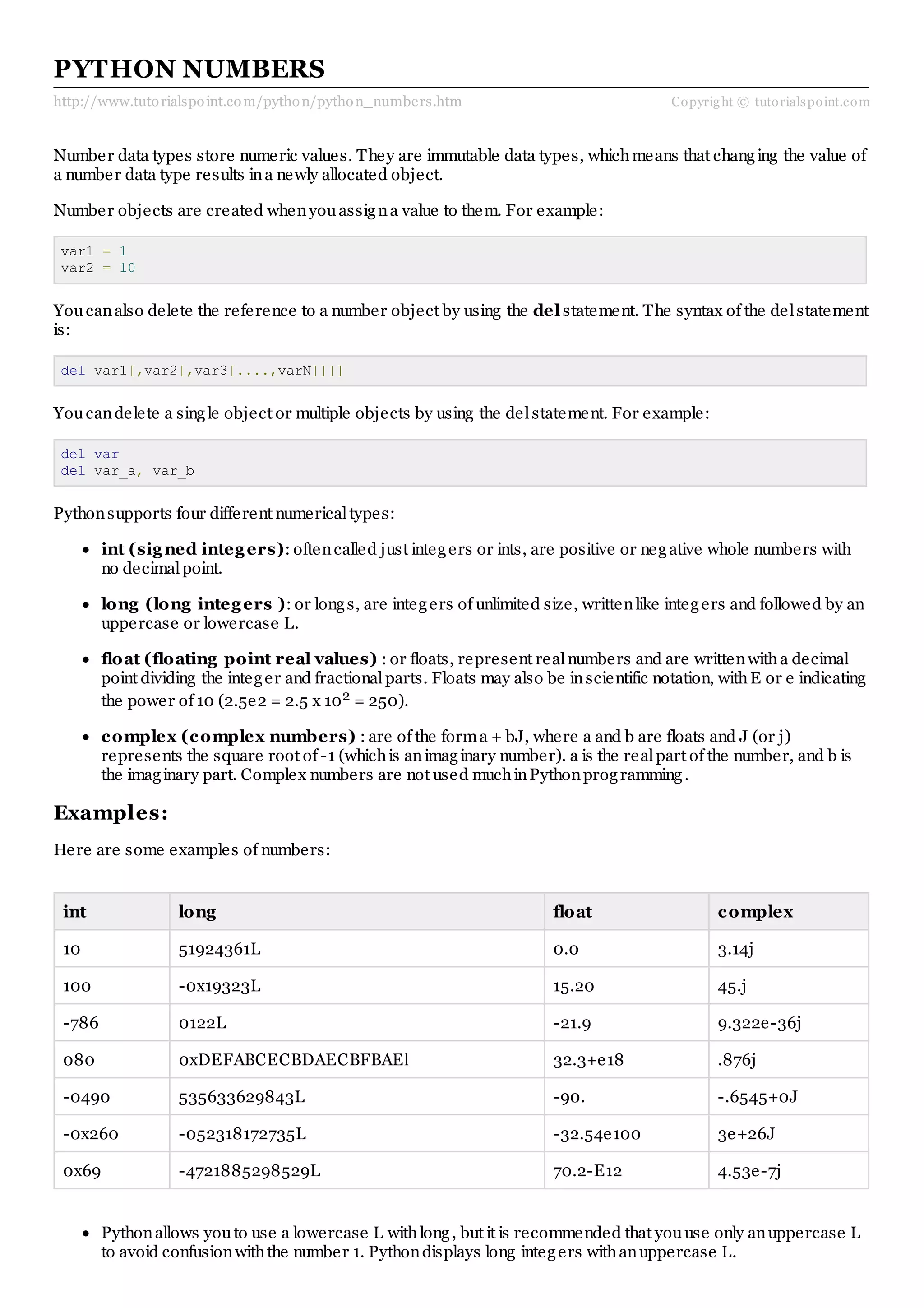 Python numbers | PDF