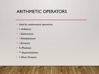 Python_Operations - types of the operators | PPT