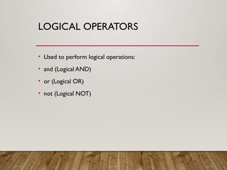 Python_Operations - types of the operators | PPT